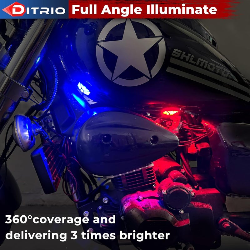 DITRIO 18PCS 5 Sides Full Angle RGB Motorcycle LED Underglow Kit with APP and 2 Remote Control,Brake Light Bright Waterproof Music Mode Easy Install Underglow Lights, Fit for Most Motorcycles Scooter - Image 2